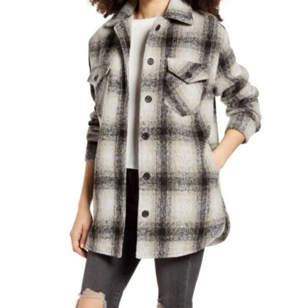 NEW Thread & Supply Gray/Beige Plaid Lined Shacket Size XS Shirt Chore Jacket